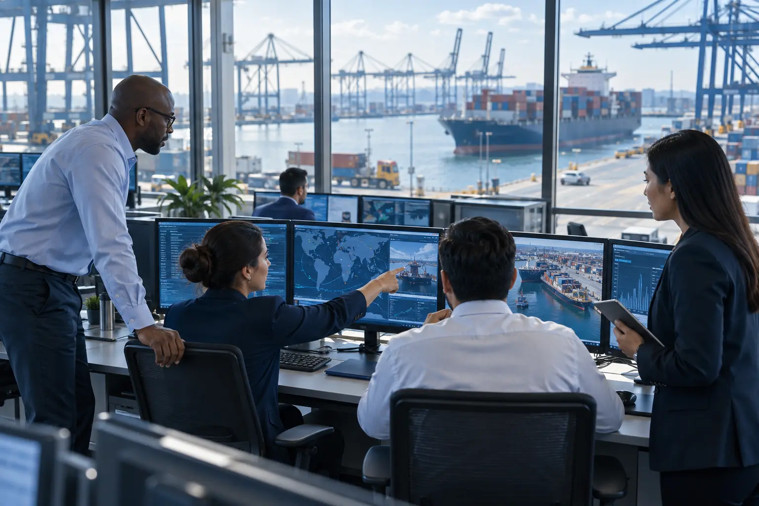 Logistics professionals coordinating cargo operations